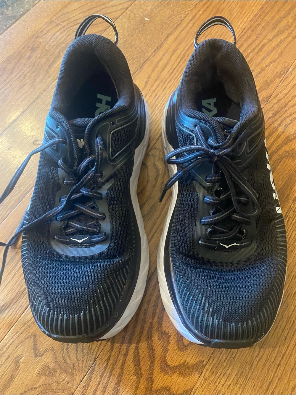 Hoka Bondi 7 Black and White Sneakers WIDE